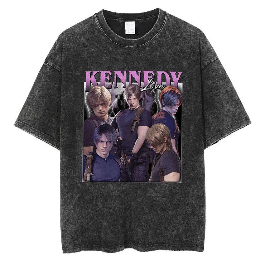 Vintage Washed Leon S Kennedy Resident Evil 4 T-Shirt Men And Women