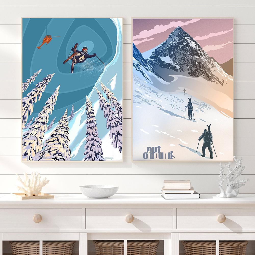 Retro Addicted to Powder Revel stoke Posters and Prints Ski Badge Wall Art Canvas Painting Hd Print Wall Picture For Living Room No Frame