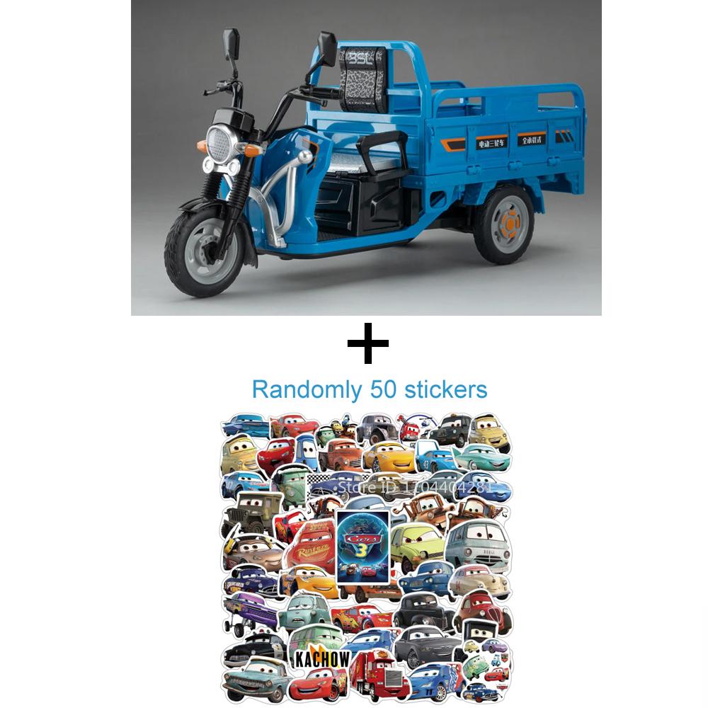 1:12 Электрический трехколесный велосипед Сплав Модель автомобиля Игрушки Литой мотоцикл Рулевое управление передним колесом Звук Свет Оттягиваемый назад Транспортное средство Мальчик Коллекционная игрушка