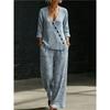 2016 Summer New Navy Blue Base Horseshoe Print V-neck Crossbody Shirt, Wide-Leg Pants Two-Piece Set, Women's Casual Set
