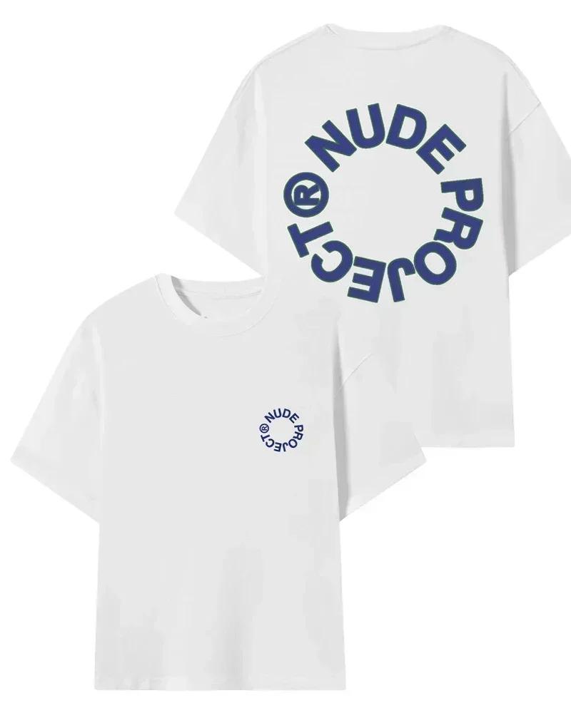 Летняя новинка 2025 года Женская футболка из 100% хлопка с принтом Харадзюку, мужская, с прорезями, в американском уличном стиле, свободного кроя, с вырезом горловины, Y2k