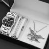 Three Piece Set, Fashion Men's Business Steel Watch Quartz Watch & Casual Necklace Bracelet Set
