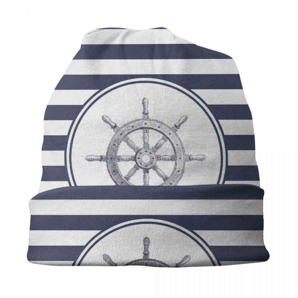 Navy Blue Nautical Wheel Anchor Skullies Beanies Caps Unisex Women Unisex Fashion Winter Warm Knitting Hat Adult Bonnet Hats