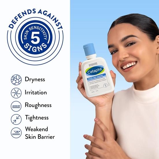 Cetaphil Мягкое очищающее средство для лица для сухой, нормальной и чувствительной кожи, 125 мл Увлажняющее очищающее средство для лица с ниацинамидом и витамином B5