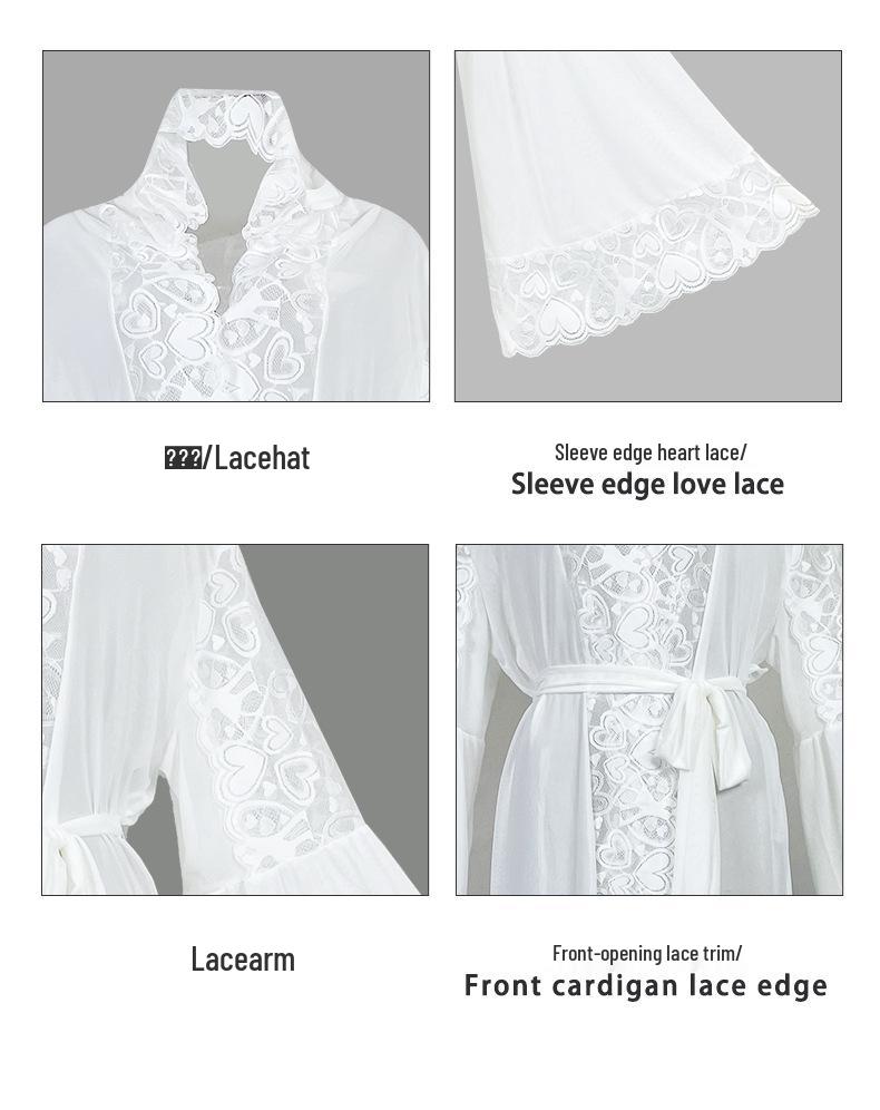 Сексуальный сетчатый халат с капюшоном и кружевной отделкой, нижнее белье с поясом