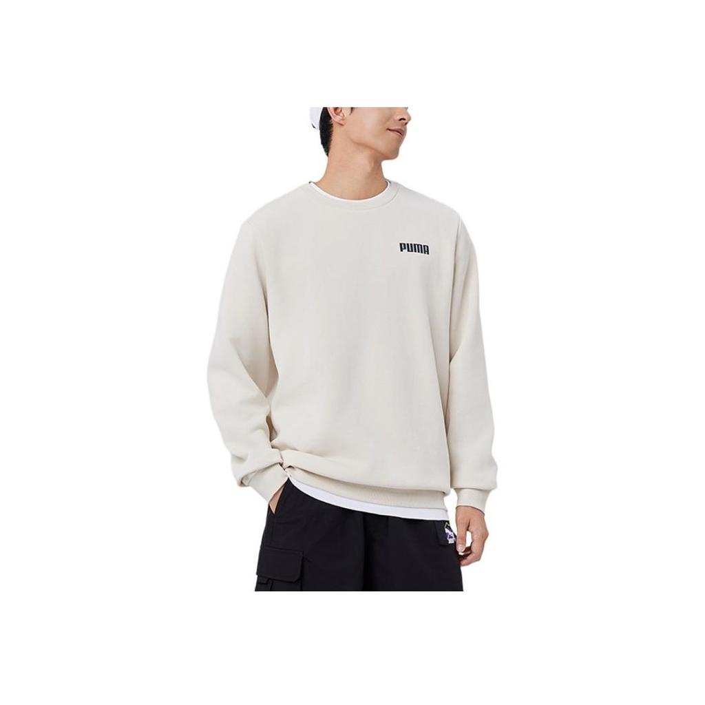 Puma Ess Crew Sweat Fl Casual Pullover Round Neck Letter Print Long Sleeve Sweatshirt Men Tops Snow-White 847460-87