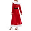 Mrs. Claus Costume Christmas Red Velvet Dress for Women Long Sleeve V Neck Cosplay Outfit with Santa Hat And Belt