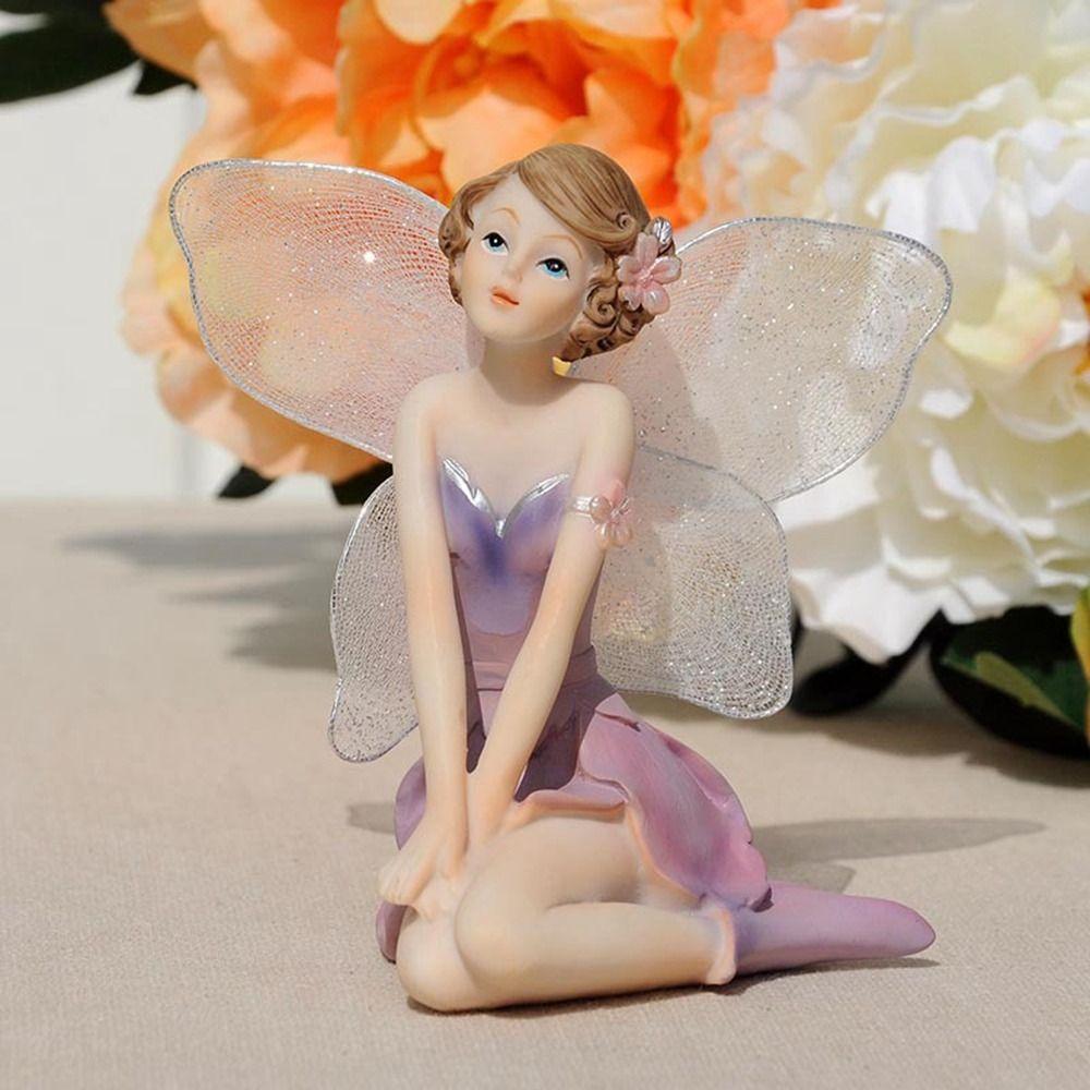 Purple Fairy Girl Miniature Winged Angel Flying Miniature Gift Flower Fairy Figurine  Desktop