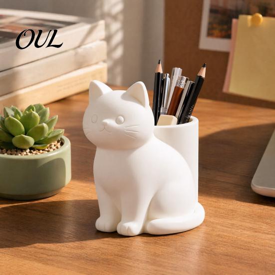 Light Luxury Desk Decor Cute Cat Pen Holder, 3D Printed Kitten Pencil Cup, Multi-functional Soft Decoration Accessory Desktop Organizer for