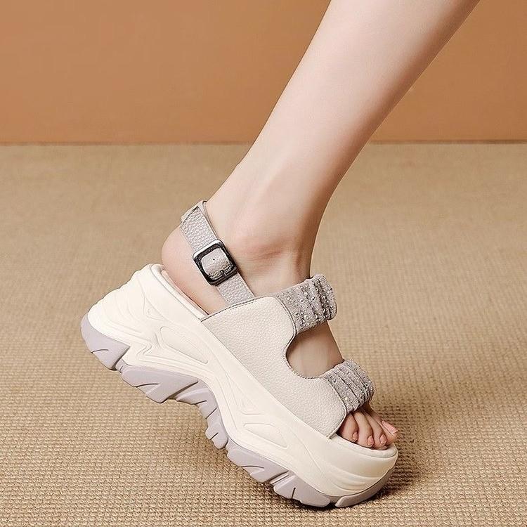 Сандалии со стразами, женская обувь, летние слипоны с пряжкой на ремне, уличная обувь для женщин, женские современные сандалии на платформе с открытым носком
