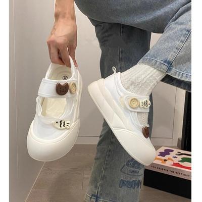 Мэри Джейн парусиновые туфли с полым верхом детские 2025 новая летняя дышащая обувь на липучке, на одном педале, ленивая спортивная обувь