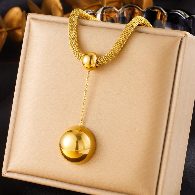 DIEYURO 316L Stainless Steel Gold Round Bead Necklace Earrings Ring For Women Girl New Party Gift Fashion Jewelry Set