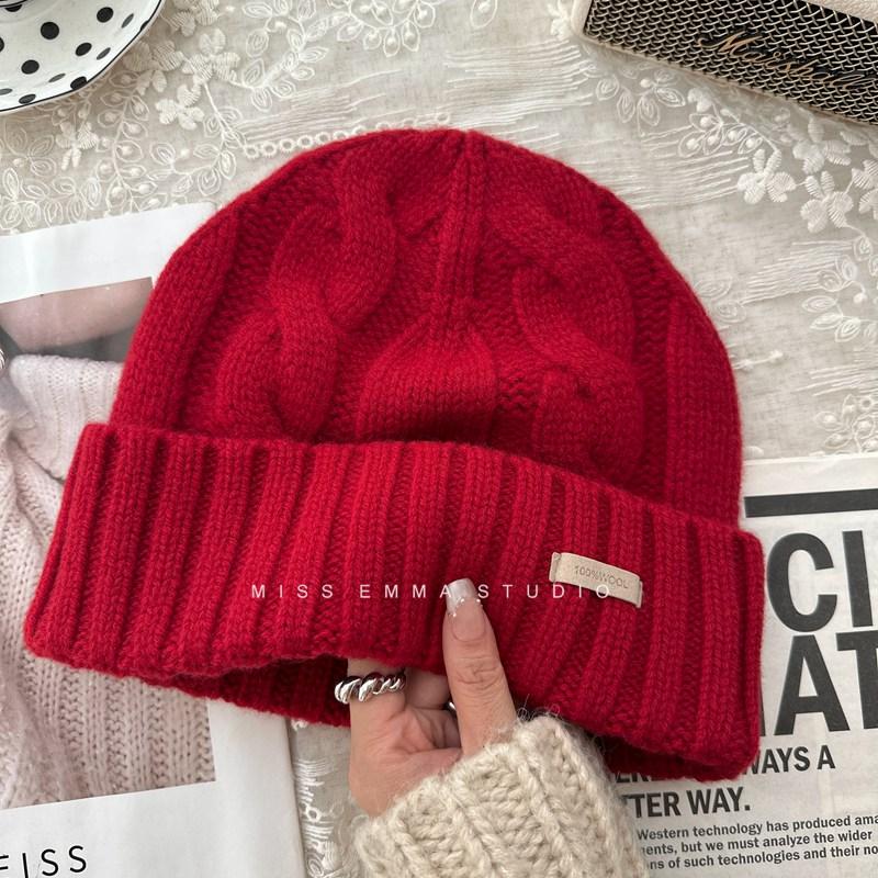 100% чистая шерсть вязаная шапка женская осенне-зимняя универсальная большая окружность головы защита от холода защита ушей теплая шерстяная шапка