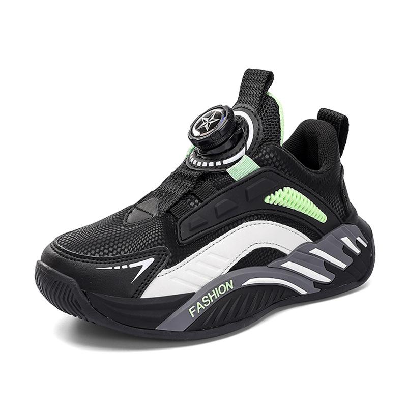 Детская обувь Мальчики 2025 Весна и Осень Кроссовки с поворотной пряжкой Кожаные водонепроницаемые для учеников начальной школы Беговые кроссовки для детей старшего возраста