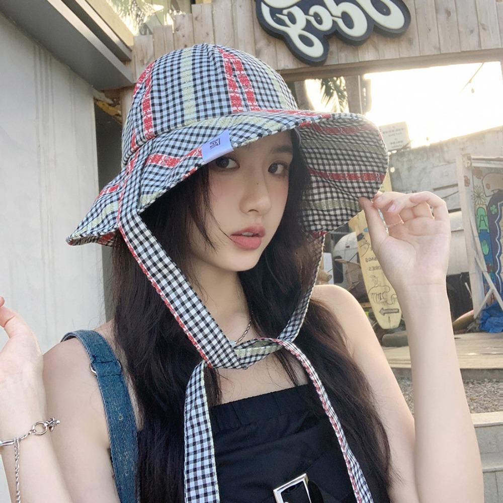 Солнцезащитная шляпа на бретелях с защитой от УФ-лучей, быстросохнущая клетчатая панама, модная пляжная шляпа рыбака, лето