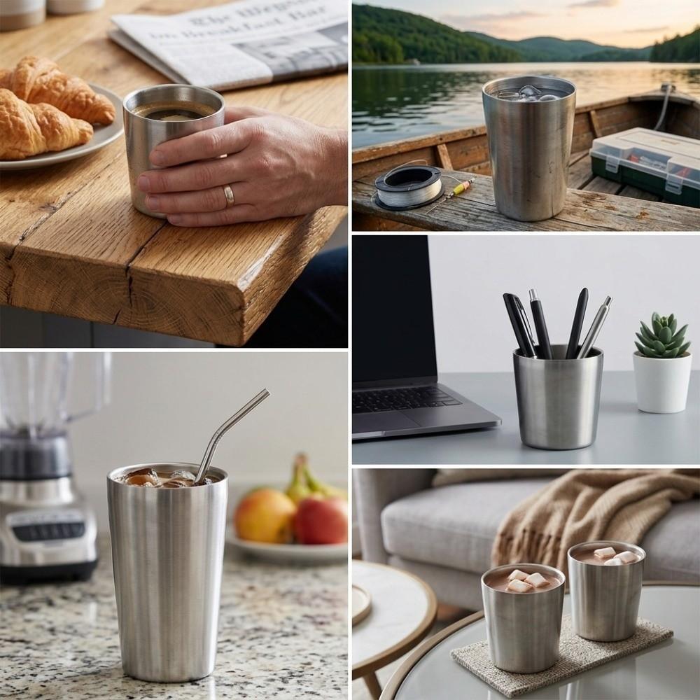 Rustless Steel Beverage Cup Smooth Straight Cylindrical Cold Drink Vessel Household