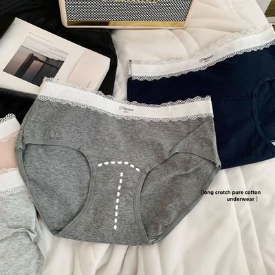 Женское весеннее простое нижнее белье из чистого хлопка с кружевной отделкой, 10A бактериостатическое, с удлиненной ластовицей, дышащее, со средней посадкой