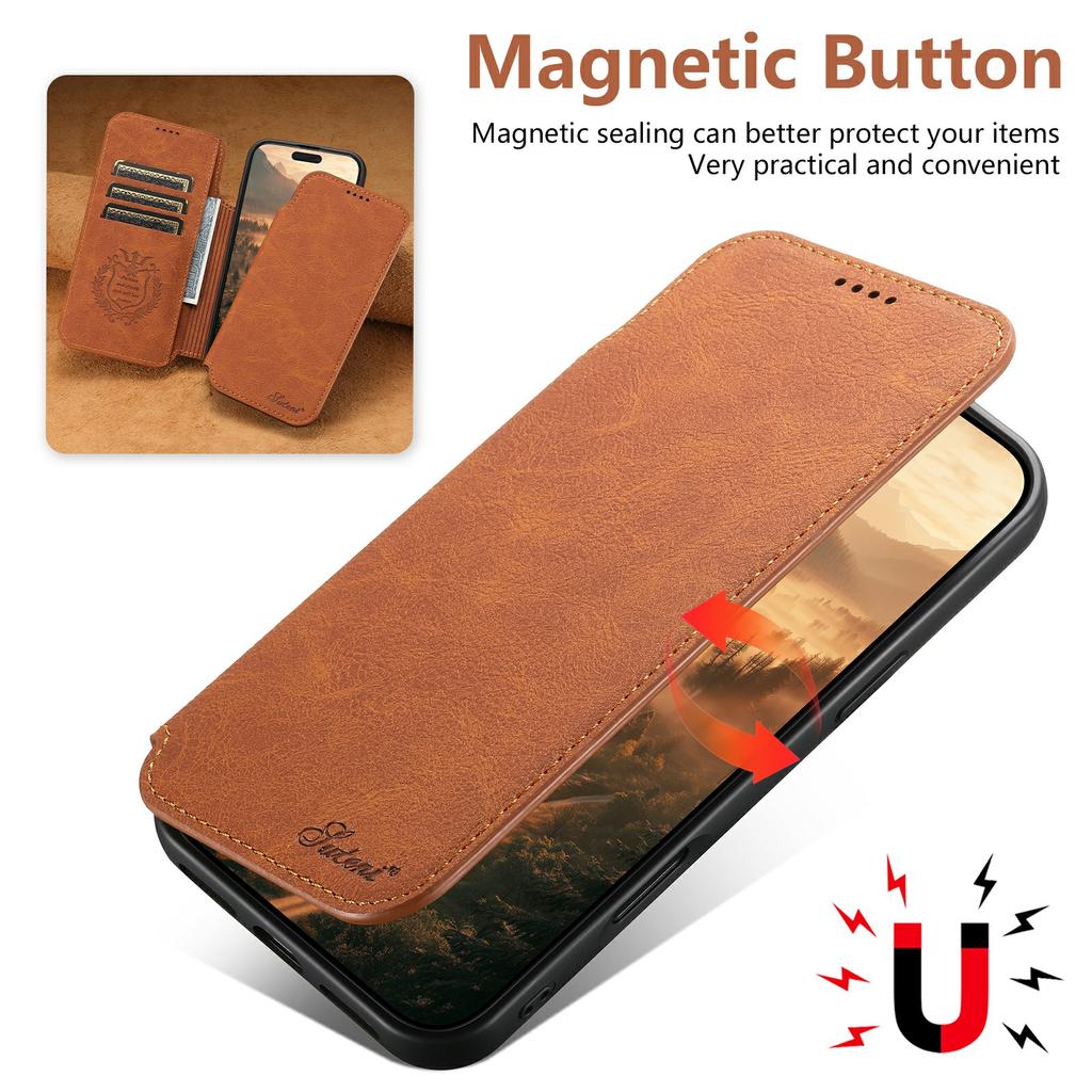 SUTENI J06 For iPhone 17 Pro Max Case Litchi Texture Leather Wallet Phone Shell Compatible with MagSafe