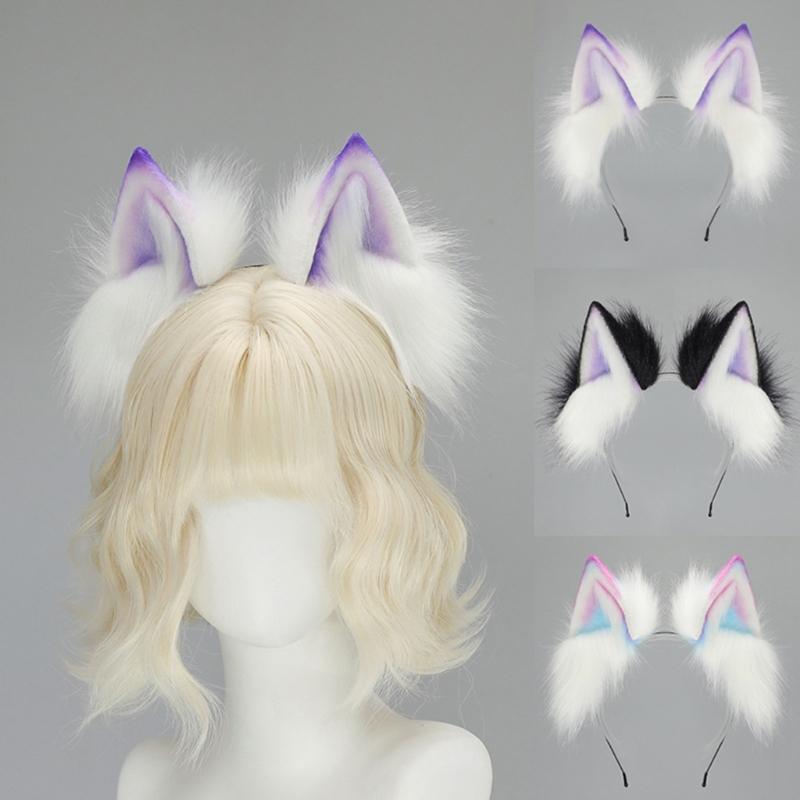 Realistic Cats Ear Hairband With Plush Hairband Gradients Color Design For Women Girls Cosplays Event Themed Parties