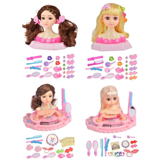 Girls Hair Styling Doll Head Model Pretend Play Makeup Toy with Comb & Accessories Creative Hairdresser Training Tool for Makeup Hairstyle Practice