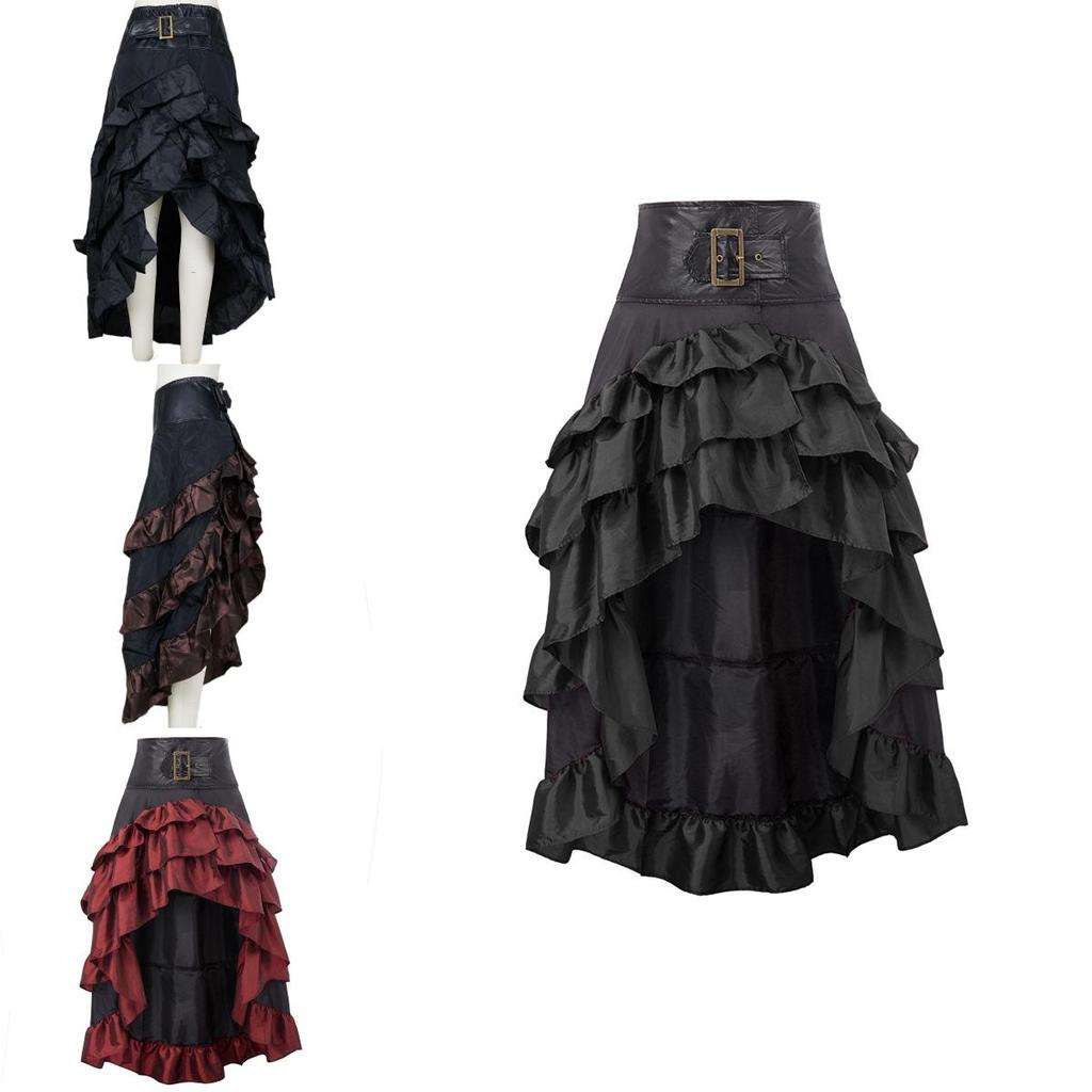 Wish Vintage High-waisted Cake Skirt With Asymmetrical Hemline And Ruffled Edges