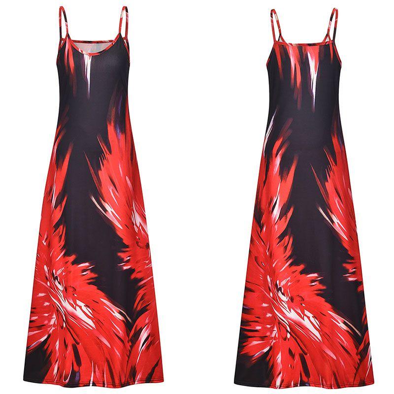 Элегантное женское летнее платье-кафтан на бретельках с цветочным принтом в стиле бохо, идеально подходящее для пляжных дней