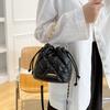 Rhombus Bag Simple Texture Drawstring Chain Bucket Bag Commuter Shoulder Messenger Bag Drawstring Design
