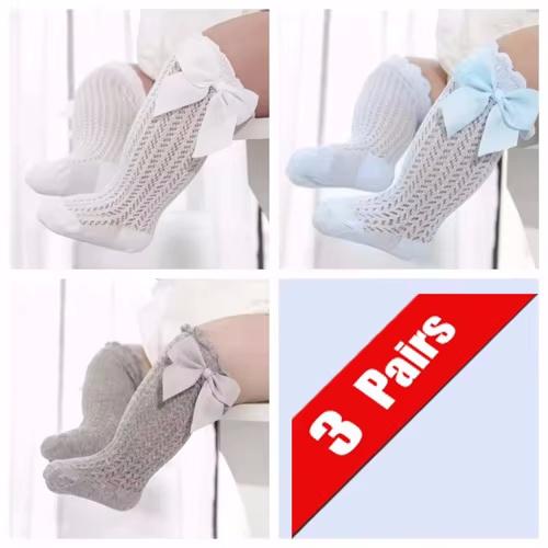 1/3 пары носков для маленькой девочки, детские носки с большим бантом, хлопковые летние сетчатые гольфы до колена для младенцев, длинные носки принцессы для новорожденных девочек 0-24 месяца