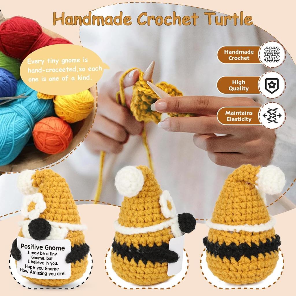 Вязаный крючком вдохновляющий позитивный гном с карточкой с ободрением, украшение для дома, комнаты, ручной работы, вязаный гном, настольное украшение