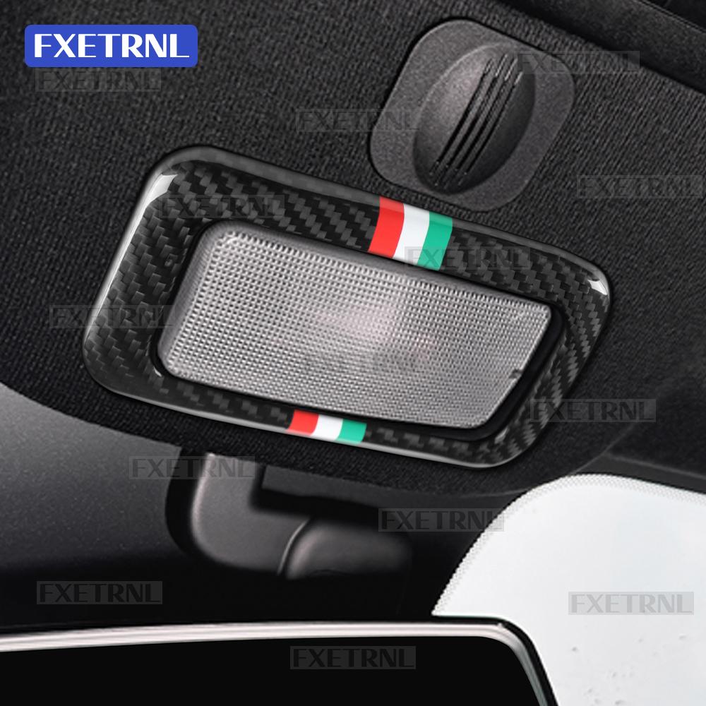Real Dry With Tricolor Carbon Fiber Sticker For Abarth 595 695 595C 695C Fiat 500 500C 2016-2021 2022 2023 2024 Reading Lamp