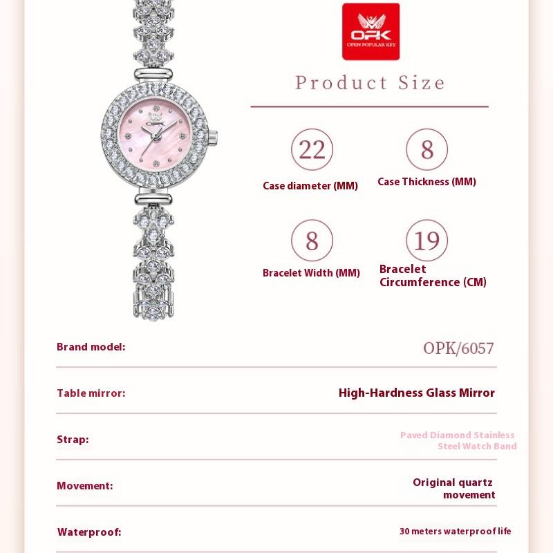 OPK Watch Versatile Women's Watch Niche Light Luxury Diamond Dial Quartz Watch Women