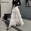 2025 Весна Лето Женская Макси Длинная Белая Юбка Высокая Талия Многослойные Оборки Юбка Принцессы Милые Романтичные Женские Кружевные Многоуровневые Юбки