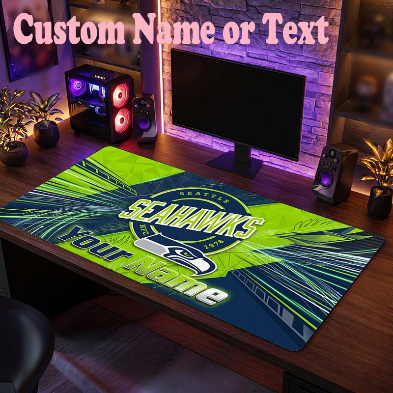 Seattle Seahawks Customized Name Text Mouse Pad, Large Desk Mouse Mat Personalized Home Office Present