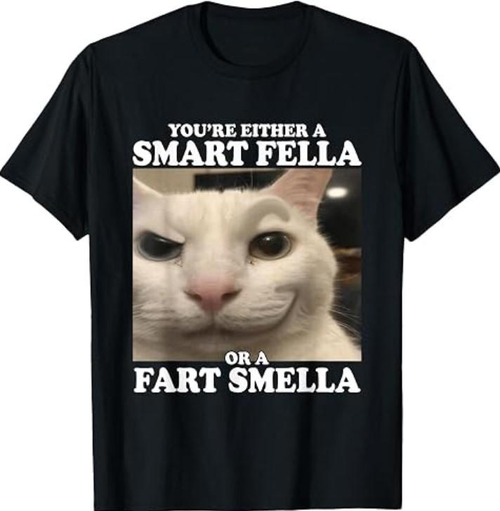 You're Either A Smart Fella Or A Fart Smella Funny Cat Meme T-Shirt