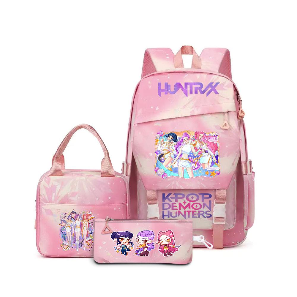 K-Pop Demon Hunter Girl Group Backpack Demon Boy Group Cartoon Anime Lunch Bag Pencil Case Three-Piece Set