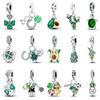 S925 Silver Color Four-Leaf Clover Avocado Cactus Green Series Charms Beads Fit  S925 Original Bracelet Fine DIY Jewelry