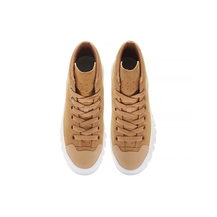 Ботинки из кожи Li Ning, удобные, нескользящие, износостойкие, средней высоты, повседневные туфли, мужские туфли цвета оленьего коричневого цвета AZGS143-3