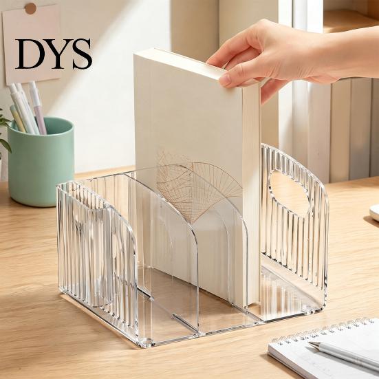 Desktop Document Storage Rack Clear Magazine Holder, 3/4-Compartment Desk Organizer, Vertical Bookend File Space Saving Book Stand for Students Sorter