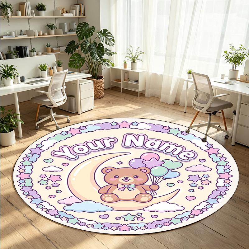 Wild Animals (450) Theme Round Crystal Velvet Rug Custom Name Text Personalized Floor Mat Home Decor Non Slip Crystal Carpet