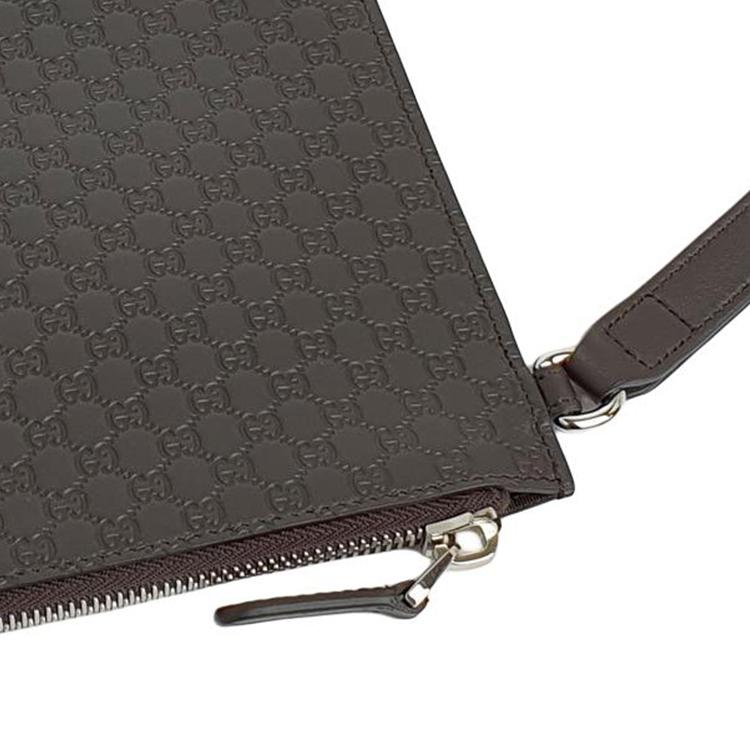 Gucci GG Embossed Leather Pouch Dark Brown Wristlet Clutch Bag 544477-BMJ1N-2044