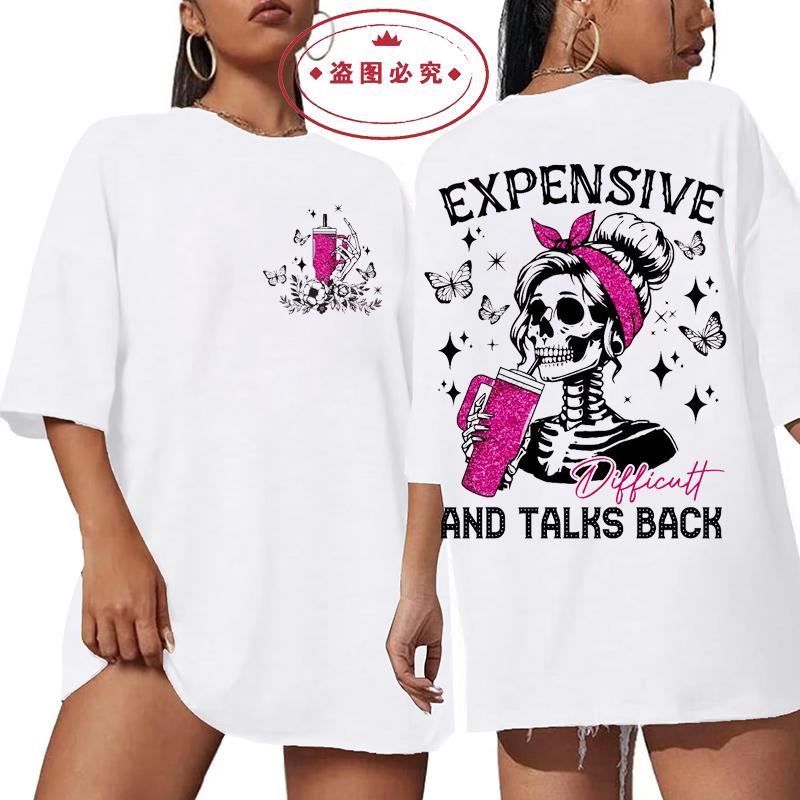 Expensive Talks Back Vintage T Shirt Men Women Fashion Hip Hop T-shirts Harajuku Casual Oversized T-shirt Mom Skeleton Clothing