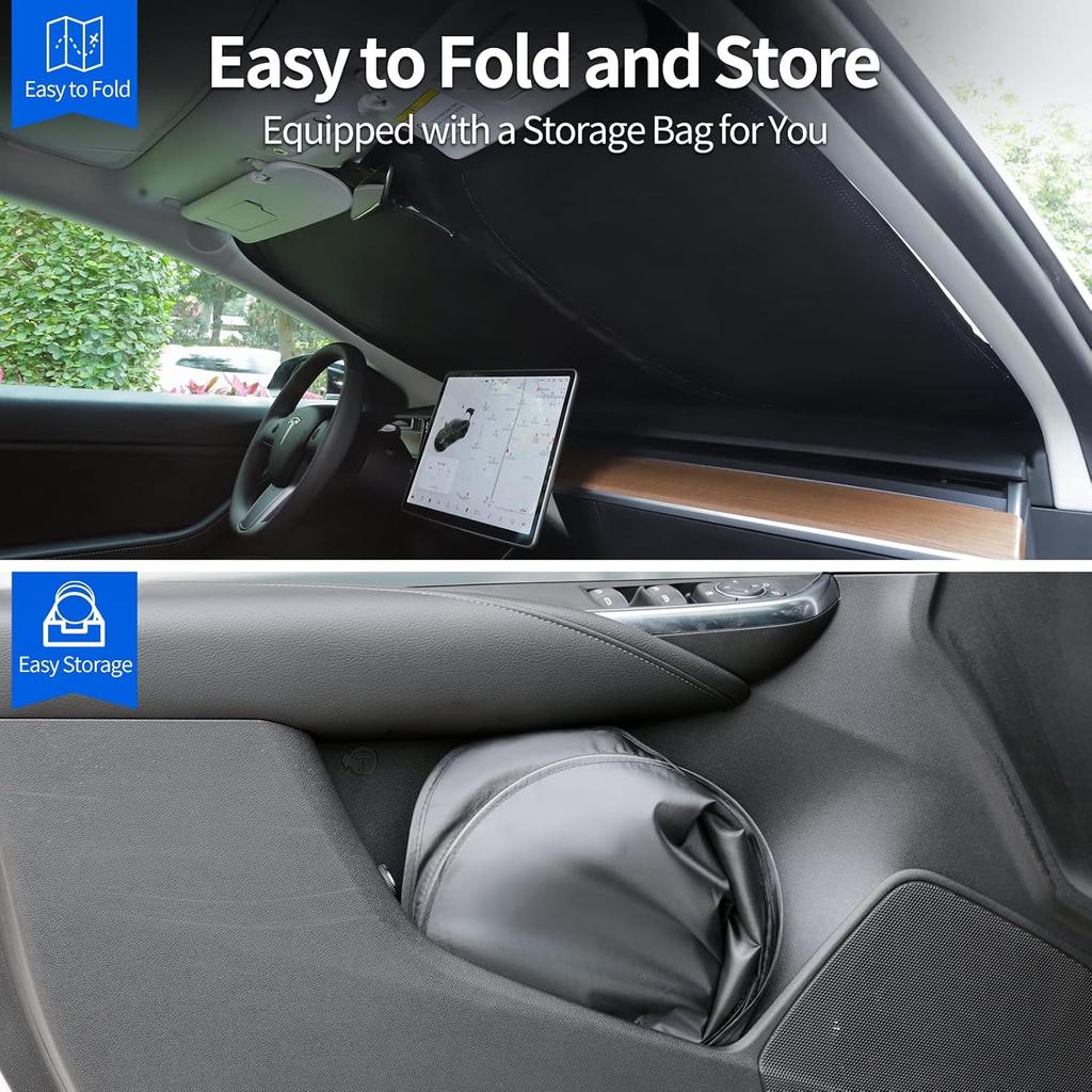 Upgraded Sunshade, Improved UV Protection Fabric, Foldable Front Sun Shade, Accessories For Tesla Model 3/Y/Y Juniper 2016 To 2026