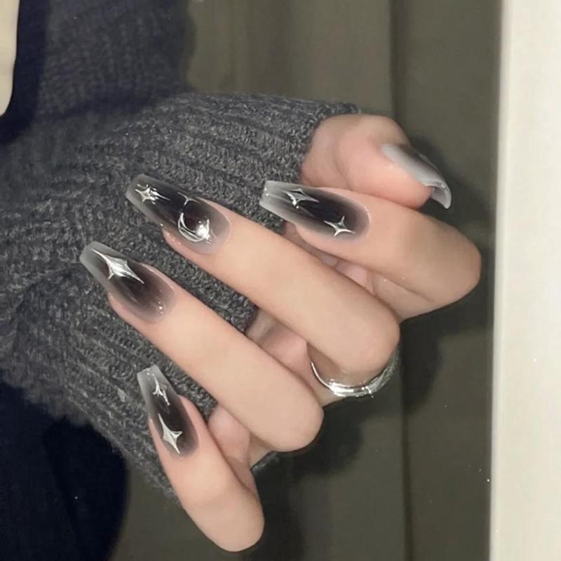 Y2K накладные черные ногти, длинные балетные многоразовые клейкие акриловые накладные ногти, темные искусственные накладные ногти, 24 шт.