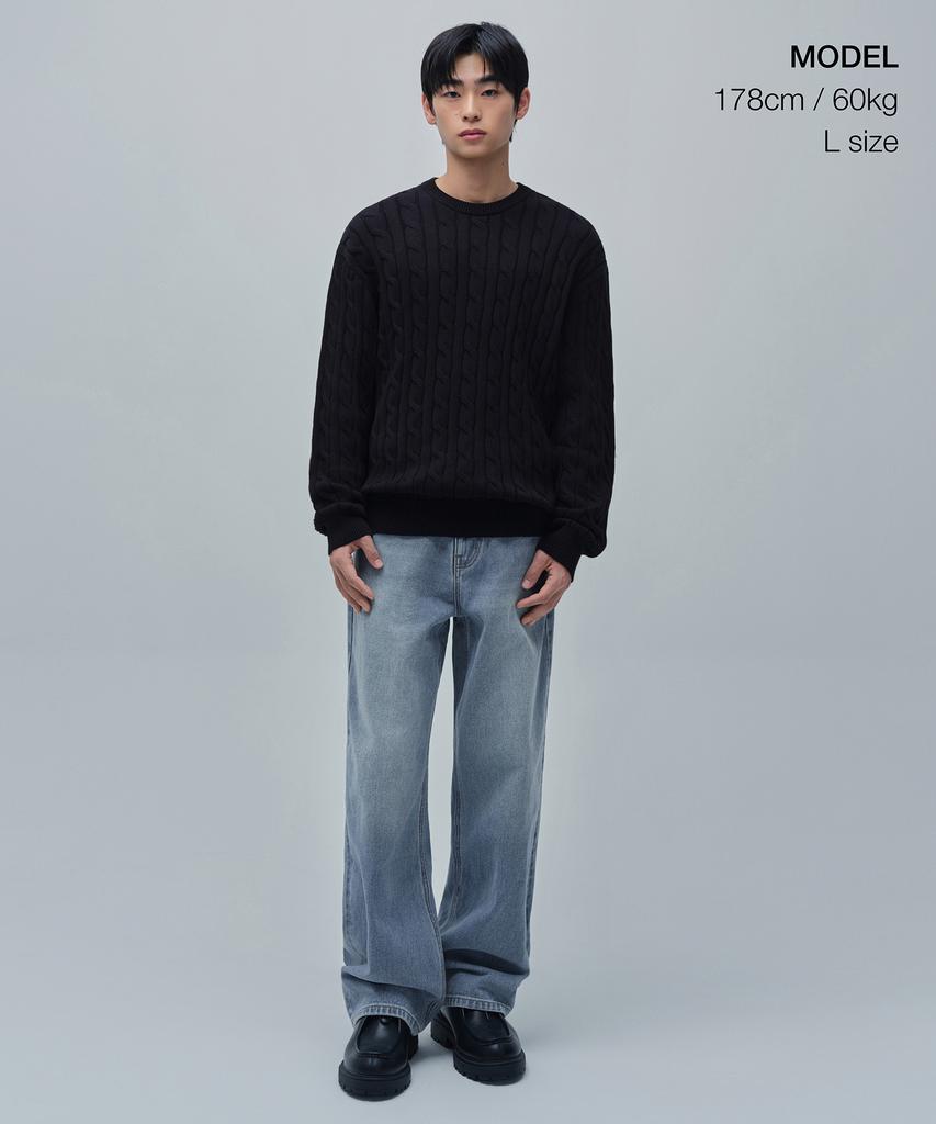 MUSINSA STANDARD Cotton Cable Crew Neck Knit [Black]