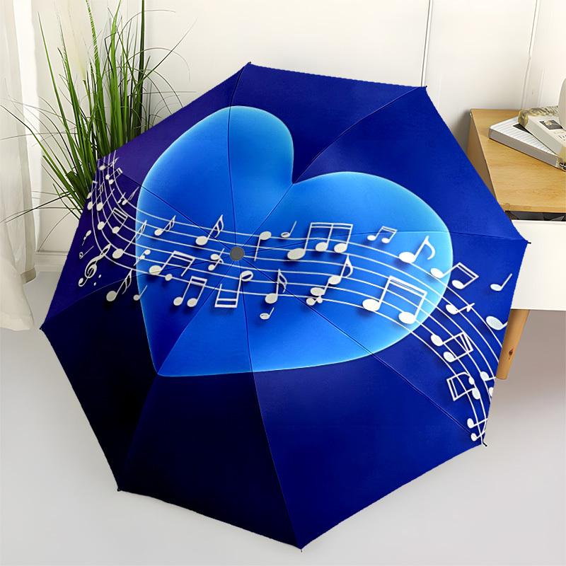 1pc Heart Music Notes Automatic Folding Umbrella - Portable Collapsible Design, 8-Rib Iron Frame, Durable Fabric yy251125058