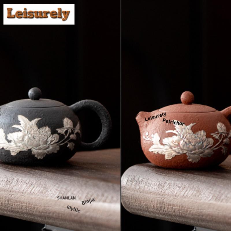 170 мл Позолоченный Серебряный Чайник Пион Сиши Традиционный Заварочный Чайник Чайник для Приготовления Чая с Ситечком Аксессуары для Кафе Украшение