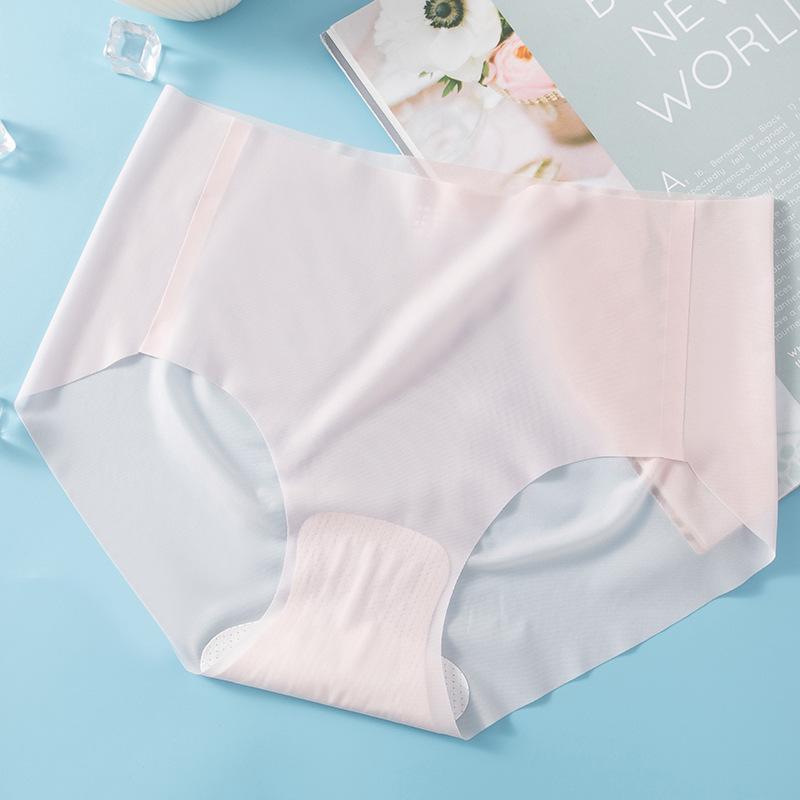 Women Seamless Panties Ice Silk Mid Waist Elastic Briefs Knickers Underwear Women's Ultra-thin Summer Underwear