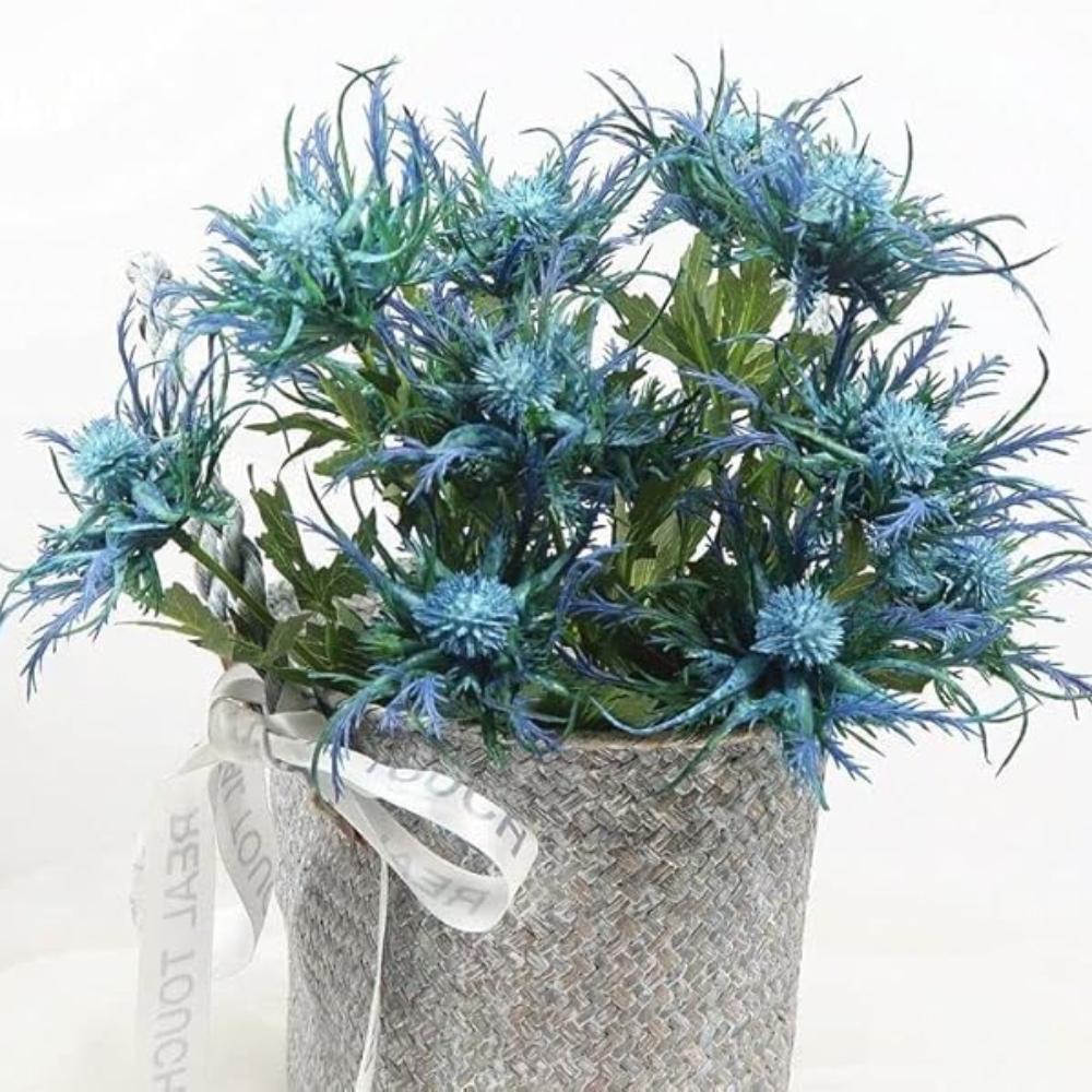4 ветки Real Touch Blue Искусственный цветок чертополоха Букет Длинные стебли Шелковый цветок чертополоха Искусственные цветы чертополоха Растения для домашнего декора Сад Выпускной вечер