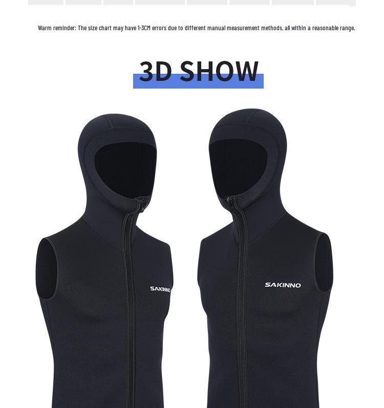 3mm Hooded Sleeveless Wetsuit Vest for Diving, Surfing & Swimming