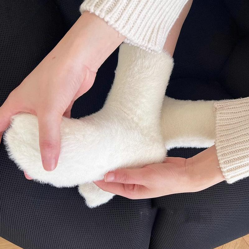 Bulk 1/3Pairs New Women Solid Cozy Mink Velvet Socks Winter Hosiery Thicken Warm Sleep Bed Floor Home Fluffy Sock Harajuku Socks